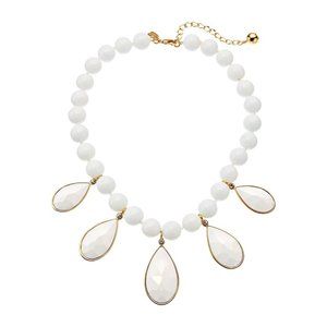 Kate Spade Gold Tone White Colored  Stone Beaded Statement Necklace
